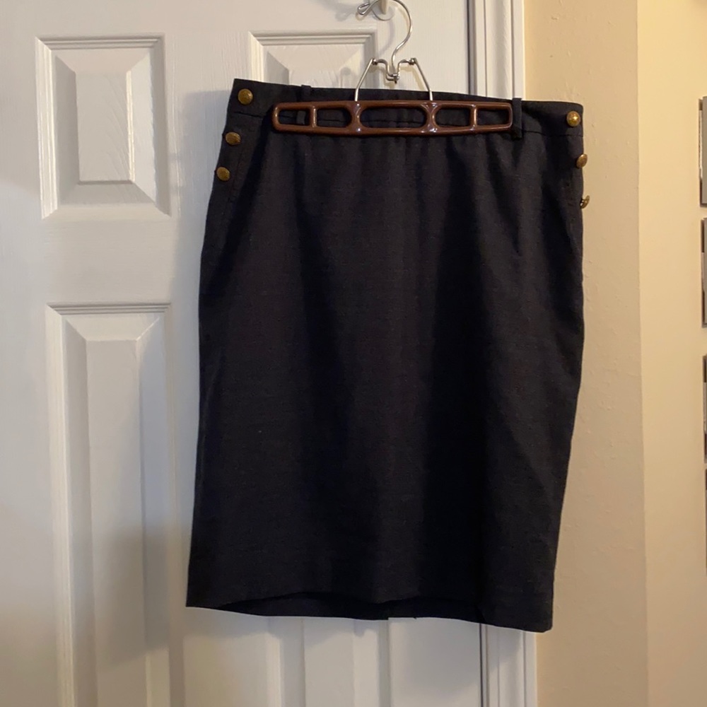 Gently Worn Limited Navy Blue Pencil Skirt With Buttons -Size 12
